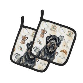 Bouvier des Flandres Coffee Bar Pair of Pot Holders Pair 7.5x7.5 Quilted Insulated Hot Pads Decorative Kitchen Gift Made in USA