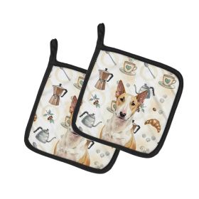 Fawn and White Bull Terrier Coffee Bar Pair of Pot Holders Pair 7.5x7.5 Quilted Insulated Hot Pads Decorative Kitchen Gift Made in USA