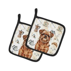 Red Brussels Griffon Coffee Bar Pair of Pot Holders Pair 7.5x7.5 Quilted Insulated Hot Pads Decorative Kitchen Gift Made in USA