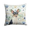 Toy Fox Terrier Coastal Sea Glass Throw Pillow Decorative Indoor Outdoor Accent Cushion for Couch, Bed or Patio, 18Hx18W