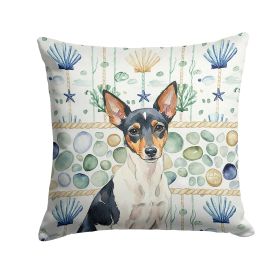 Toy Fox Terrier Coastal Sea Glass Throw Pillow Decorative Indoor Outdoor Accent Cushion for Couch, Bed or Patio, 18Hx18W