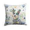 Blue Heeler Australian Cattle Dog Coastal Sea Glass Throw Pillow Decorative Indoor Outdoor Accent Cushion for Couch, Bed or Patio, 18Hx18W