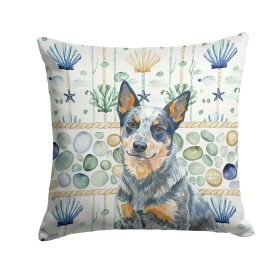 Blue Heeler Australian Cattle Dog Coastal Sea Glass Throw Pillow Decorative Indoor Outdoor Accent Cushion for Couch, Bed or Patio, 18Hx18W