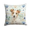 White with Tan Markings Russell Terrier Coastal Sea Glass Throw Pillow Decorative Indoor Outdoor Accent Cushion for Couch, Bed or Patio, 18Hx18W