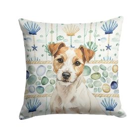 White with Tan Markings Russell Terrier Coastal Sea Glass Throw Pillow Decorative Indoor Outdoor Accent Cushion for Couch, Bed or Patio, 18Hx18W