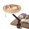 360° Rotatable Desktop Cat Bed Perch, 2-in-1 Workspace Cat Retreat with Jingling Ball (Natural + Black + White)