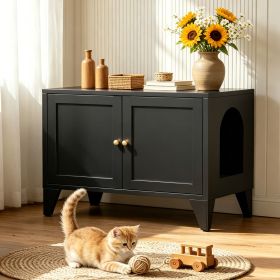 Metal Cat Litter Box Enclosure, Modern Hidden Litter Box Furniture Indoor Pet House, Freestanding Cat Washroom Cabinet Fits Most Standard Litter Boxes