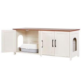 Cat Litter Box Enclosure for Multi Cats, 47.2 in Hidden Litter Box Cabinet with 4 Doors & 2 Entries, Indoor Cat Washroom, Wooden Kitty House Furniture