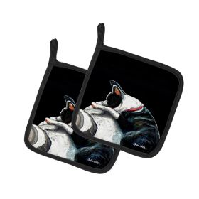 Boston Terrier Spot In The Sun Pair of Pot Holders Kitchen Heat Resistant Pot Holders Sets Oven Hot Pads for Cooking Baking BBQ, 7 1/2 x 7 1/2