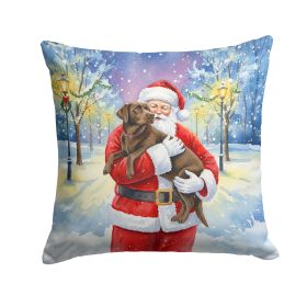 Chocolate Labrador Retriever with Santa Claus Throw Pillow Decorative Indoor Outdoor Accent Cushion for Couch, Bed or Patio, 18Hx18W