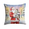 Keeshond with Santa Claus Throw Pillow Decorative Indoor Outdoor Accent Cushion for Couch, Bed or Patio, 14Hx14W