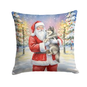 Keeshond with Santa Claus Throw Pillow Decorative Indoor Outdoor Accent Cushion for Couch, Bed or Patio, 14Hx14W