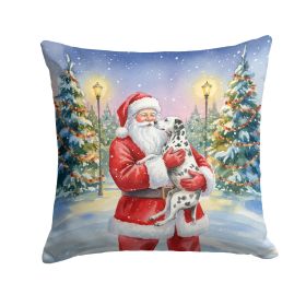 Dalmatian with Santa Claus Throw Pillow Decorative Indoor Outdoor Accent Cushion for Couch, Bed or Patio, 18Hx18W