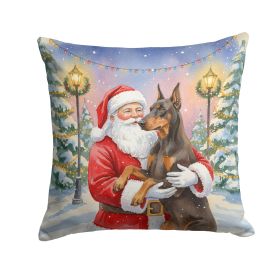 Fawn Doberman Pinscher with Santa Claus Throw Pillow Decorative Indoor Outdoor Accent Cushion for Couch, Bed or Patio, 18Hx18W