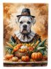 White Boxer Thanksgiving House Flag Large Porch Sleeve Pole Decorative Outside Yard Banner Artwork Wall Hanging, Polyester, House Size, Multicolor