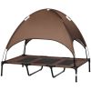 48" x 36" Elevated Portable Dog Cot Cooling Pet Bed with UV Protection Canopy Shade, Coffee