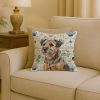 Grizzle and Tan Border Terrier Coastal Sea Glass Throw Pillow Decorative Indoor Outdoor Accent Cushion for Couch, Bed or Patio, 18Hx18W