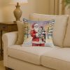 Keeshond with Santa Claus Throw Pillow Decorative Indoor Outdoor Accent Cushion for Couch, Bed or Patio, 14Hx14W