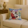 Miniature Pinscher with Santa Claus Throw Pillow Decorative Indoor Outdoor Accent Cushion for Couch, Bed or Patio, 18Hx18W