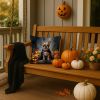 French Bulldog Puppy Halloween Throw Pillow Machine Washable, Indoor Outdoor Decorative Pillow for Couch, Bed or Patio, 14Hx14W