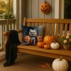 White Pomeranian Puppy Halloween Throw Pillow Machine Washable, Indoor Outdoor Decorative Pillow for Couch, Bed or Patio, 14Hx14W